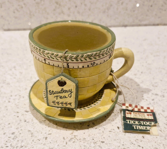 Vintage Debbie Mumm Teacup Timer, Boston Warehouse Kitchen Timer, Clockwork Kitchen Timer, Teacup,