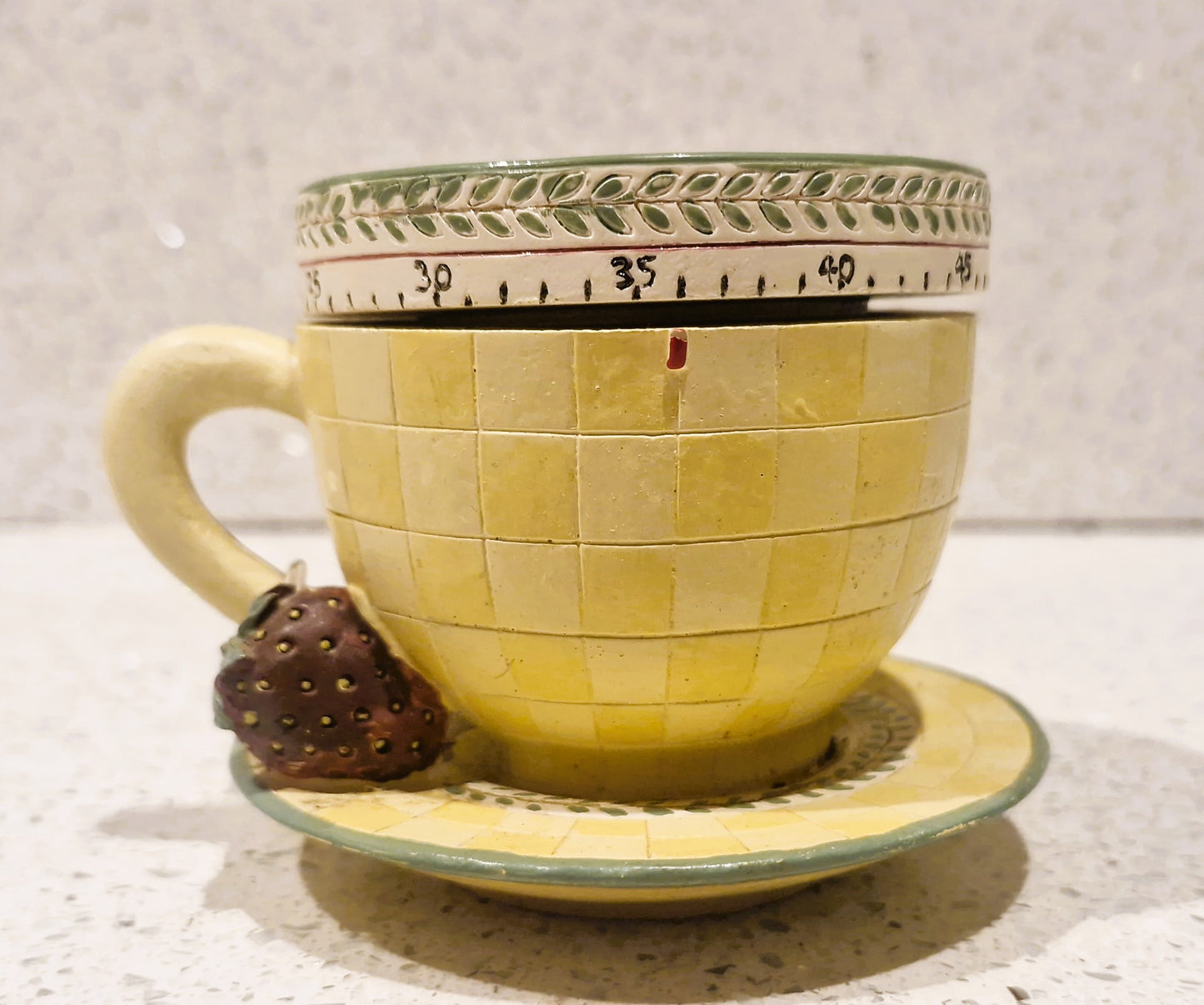 Vintage Debbie Mumm Teacup Timer, Boston Warehouse Kitchen Timer, Clockwork Kitchen Timer, Teacup,