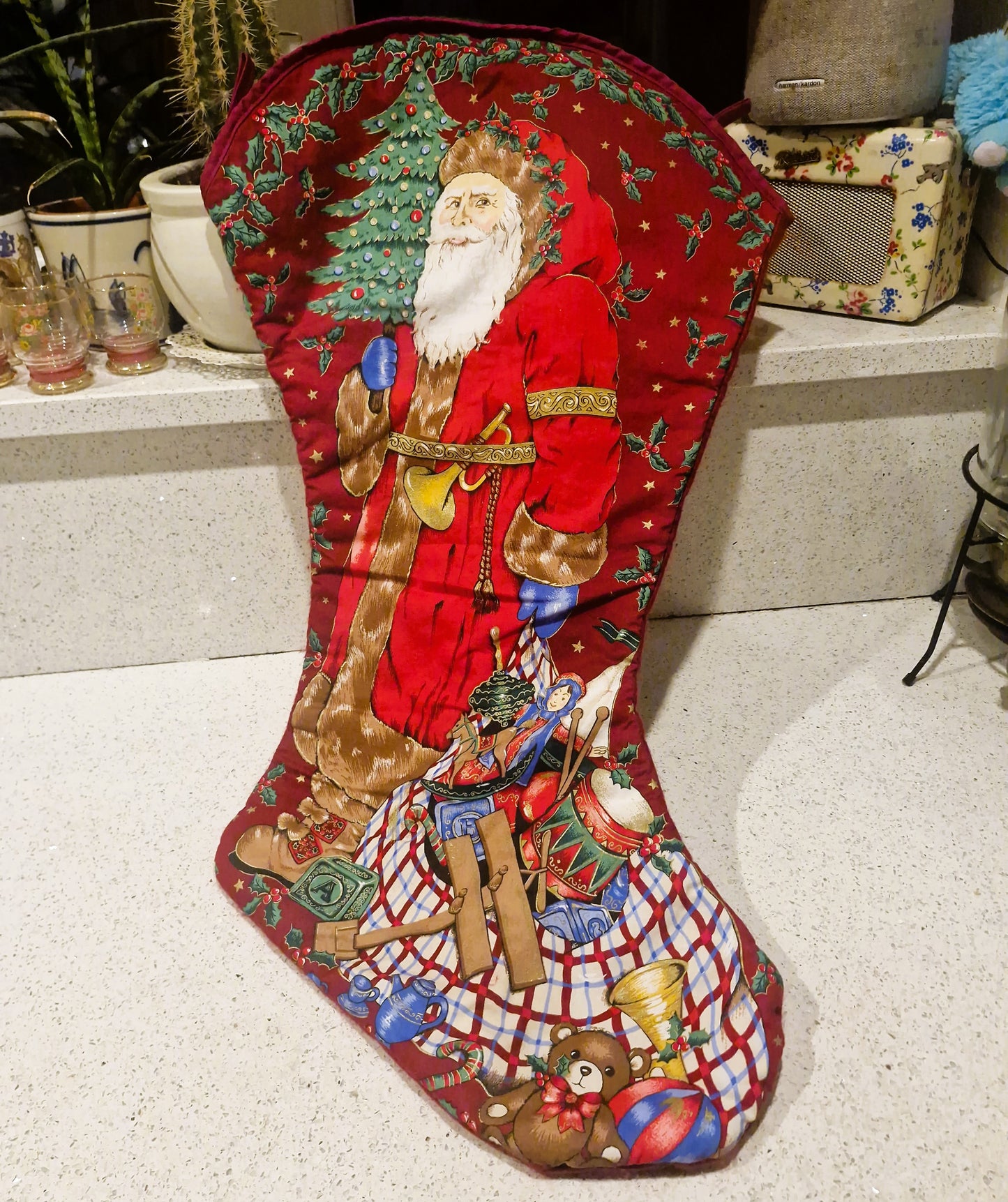 Large Christmas Stocking, Vintage Christmas Stocking,  Large, Huge, Big, Christmas, Xmas, Stocking, Kitsch, Quirky, Santa, Father Christmas