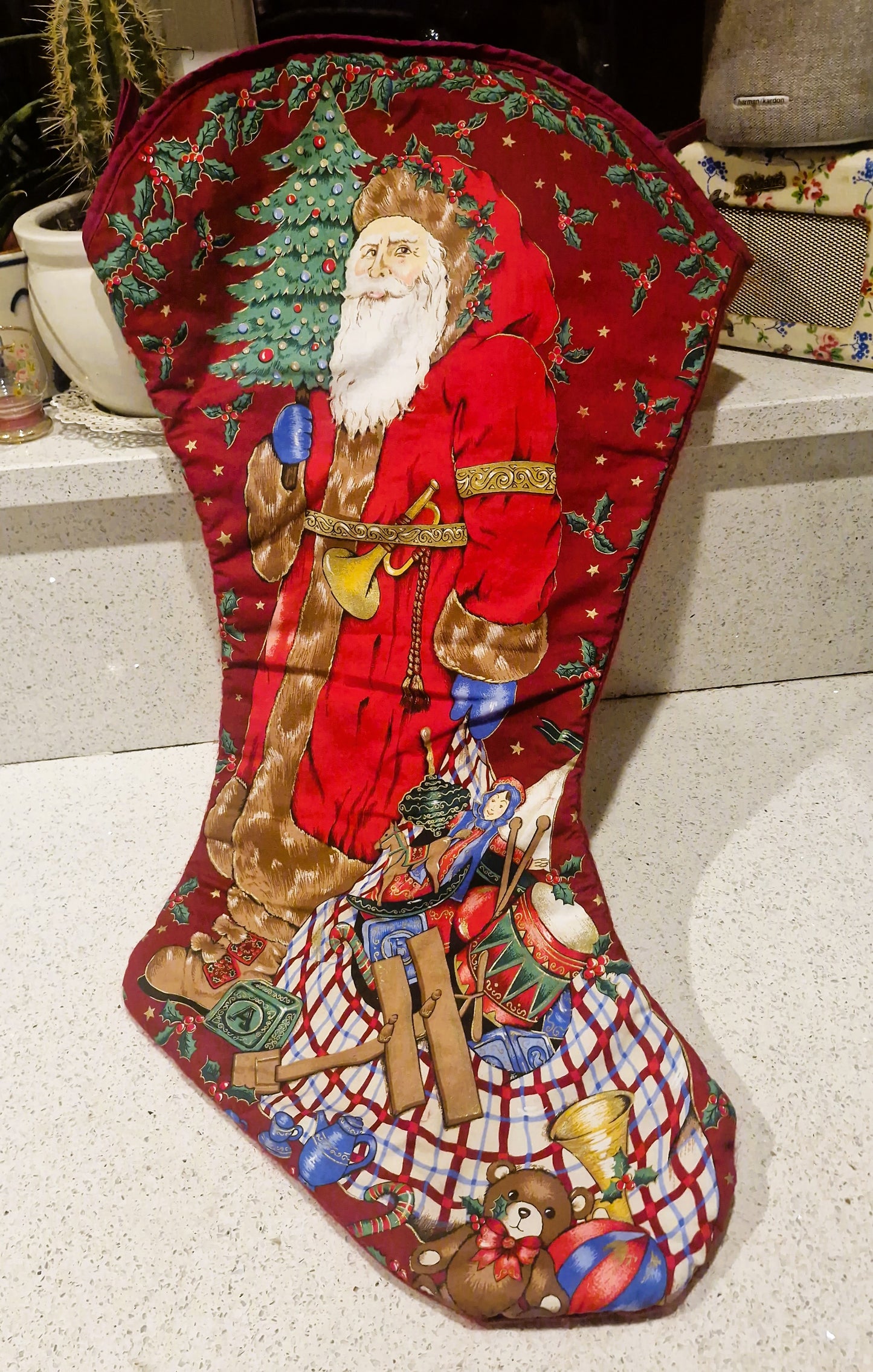 Large Christmas Stocking, Vintage Christmas Stocking,  Large, Huge, Big, Christmas, Xmas, Stocking, Kitsch, Quirky, Santa, Father Christmas