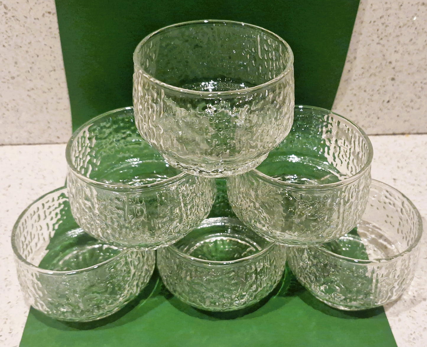 70s Glass Dessert Bowl Set, Textured Glass, Siesta Ravenhead Sundae Dishes, Iittala Style