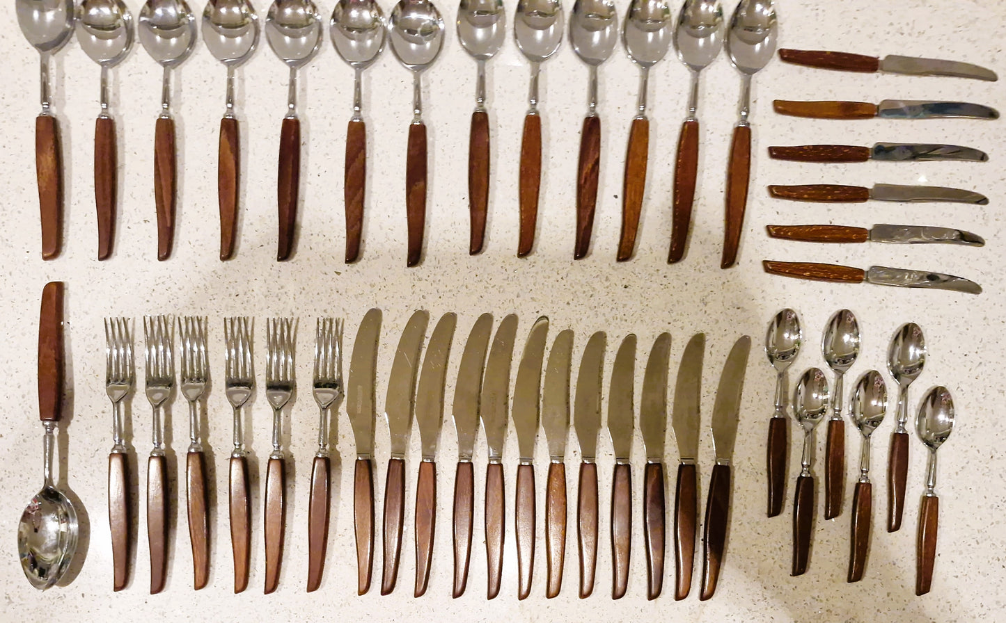 Vintage Glosswood Stainless Steel Cutlery Set: 44 Piece, 6 Full Settings, Mid-Century Sheffield England