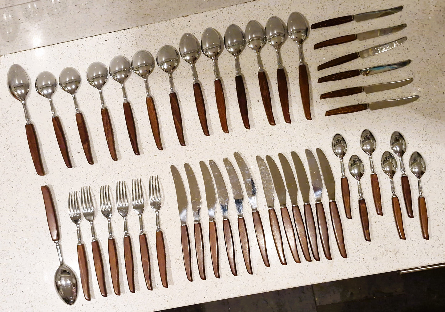 Vintage Glosswood Stainless Steel Cutlery Set: 44 Piece, 6 Full Settings, Mid-Century Sheffield England