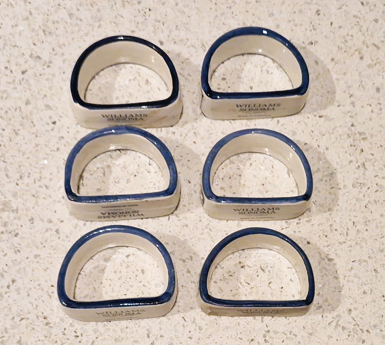 Vintage Williams Sonoma Ceramic Napkin Rings: Blue Floral Hand-Painted