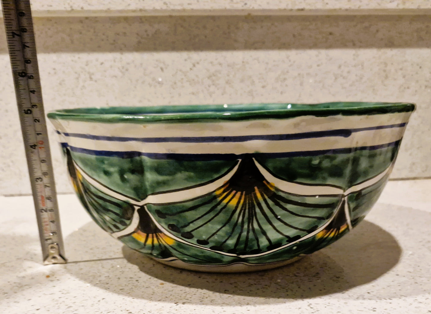 Vintage Mexican Talavera Serving Bowl: Large Peacock Design Bowl, Grren, Lead Free