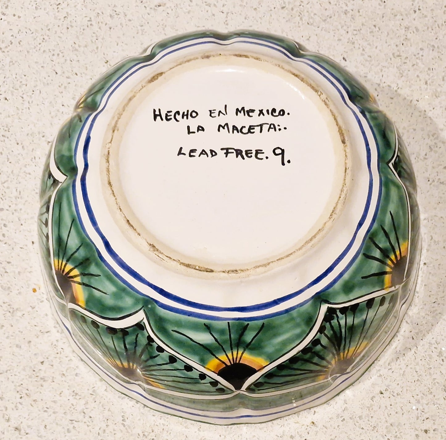 Vintage Mexican Talavera Serving Bowl: Large Peacock Design Bowl, Grren, Lead Free