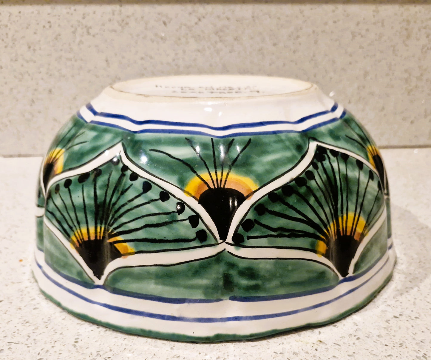 Vintage Mexican Talavera Serving Bowl: Large Peacock Design Bowl, Grren, Lead Free