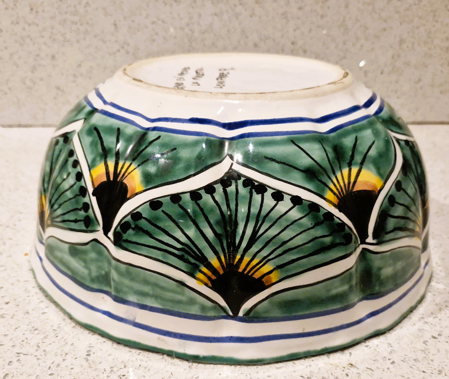 Vintage Mexican Talavera Serving Bowl: Large Peacock Design Bowl, Grren, Lead Free