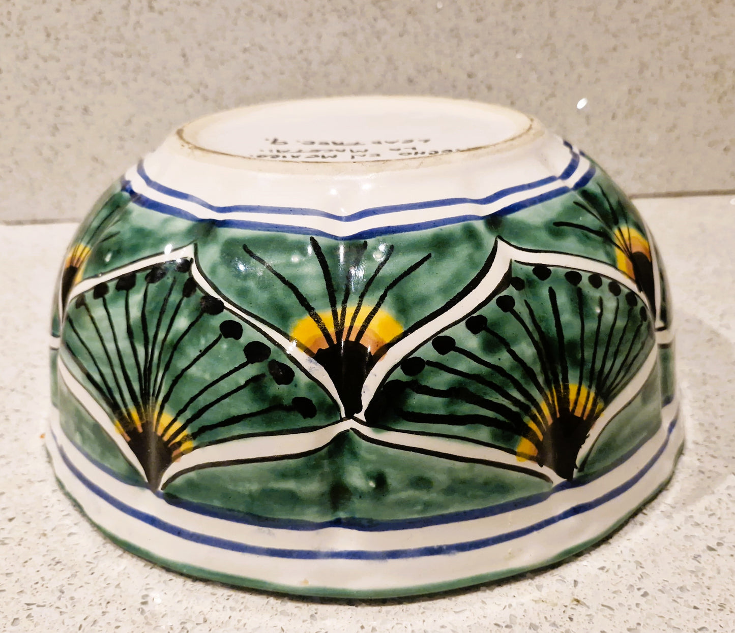 Vintage Mexican Talavera Serving Bowl: Large Peacock Design Bowl, Grren, Lead Free
