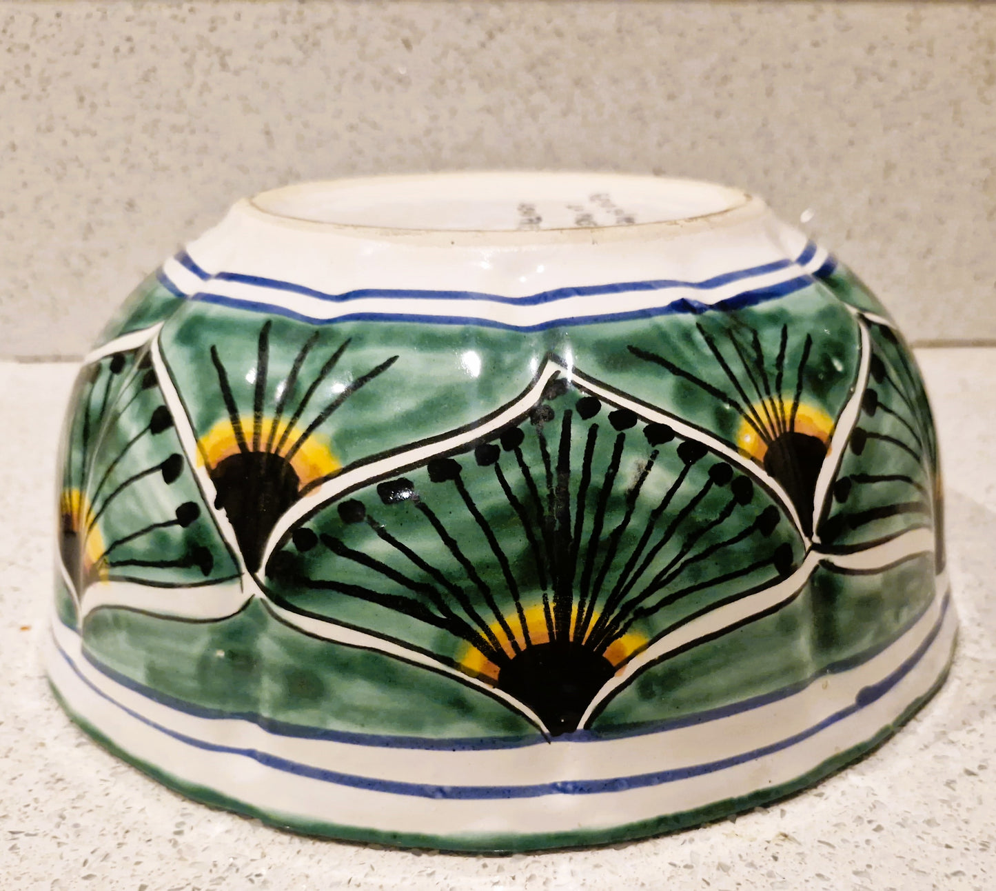 Vintage Mexican Talavera Serving Bowl: Large Peacock Design Bowl, Grren, Lead Free