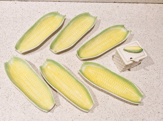 Vintage Ceramic Japanese Corn on the Cob Dinner Set: Quirky Platter & Plates, Sweetcorn