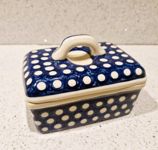 Vintage, Blue Spotted Butter Dish, Original Bunzlau Polish pottery, Bunzlau, Polish Pottery