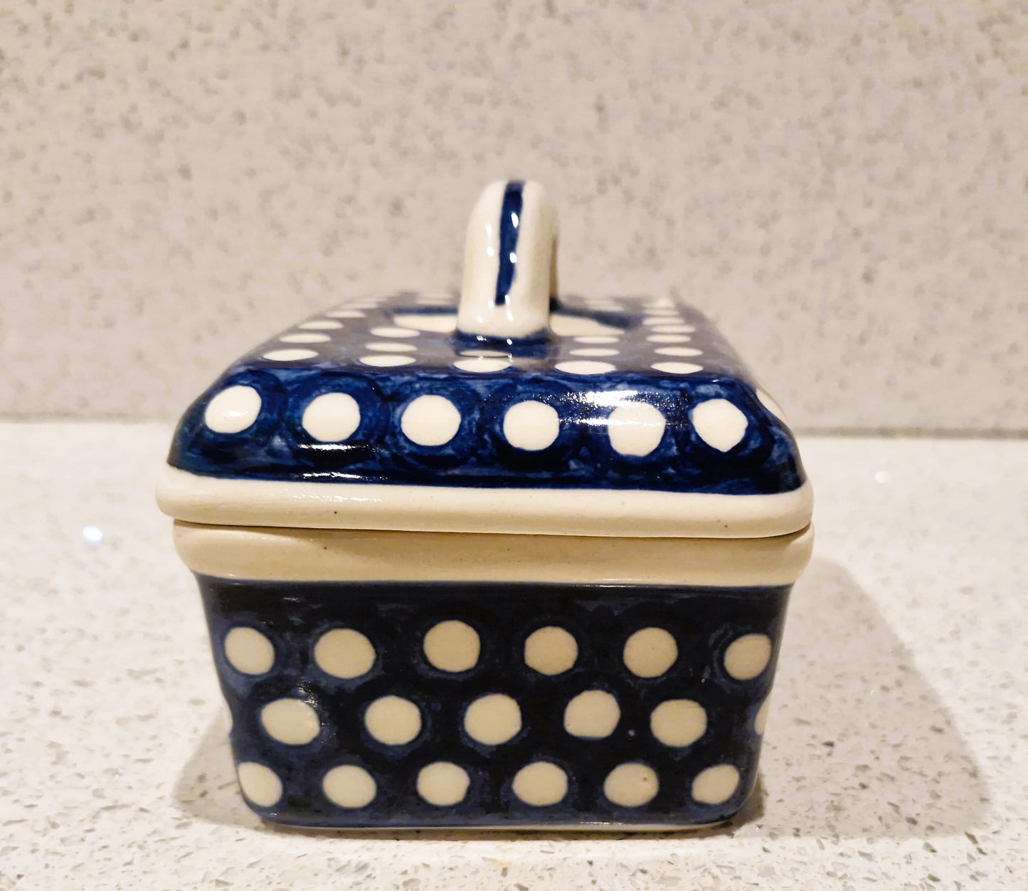Vintage, Blue Spotted Butter Dish, Original Bunzlau Polish pottery, Bunzlau, Polish Pottery