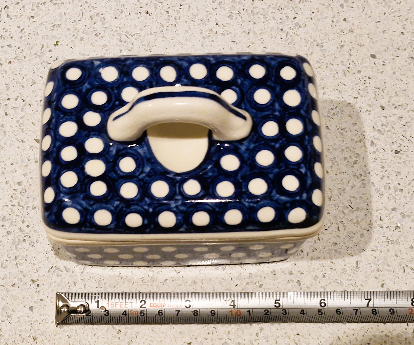 Vintage, Blue Spotted Butter Dish, Original Bunzlau Polish pottery, Bunzlau, Polish Pottery