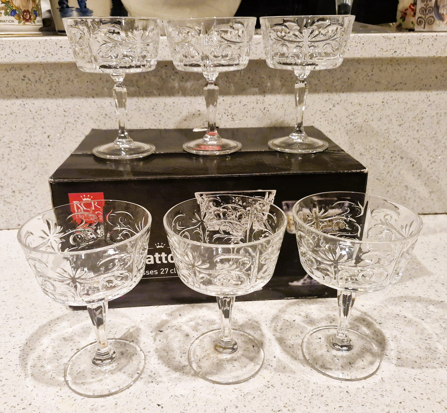 Vintage Italian Crystal Champagne Glasses, Champagne Coupes, RCR Royal Crystal Rock