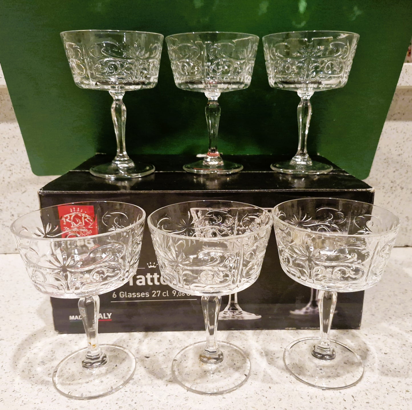 Vintage Italian Crystal Champagne Glasses, Champagne Coupes, RCR Royal Crystal Rock