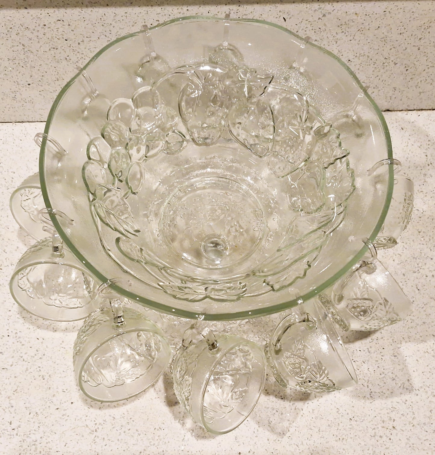 Vintage Pressed Glass Punch Bowl Set: 12 Glasses, Mid-Century Cocktail Party, Christmas Party
