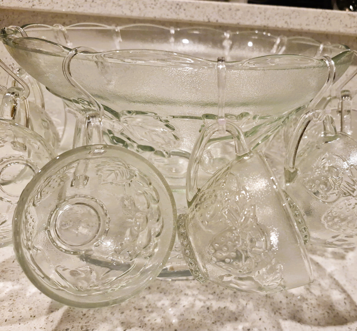 Vintage Pressed Glass Punch Bowl Set: 12 Glasses, Mid-Century Cocktail Party, Christmas Party