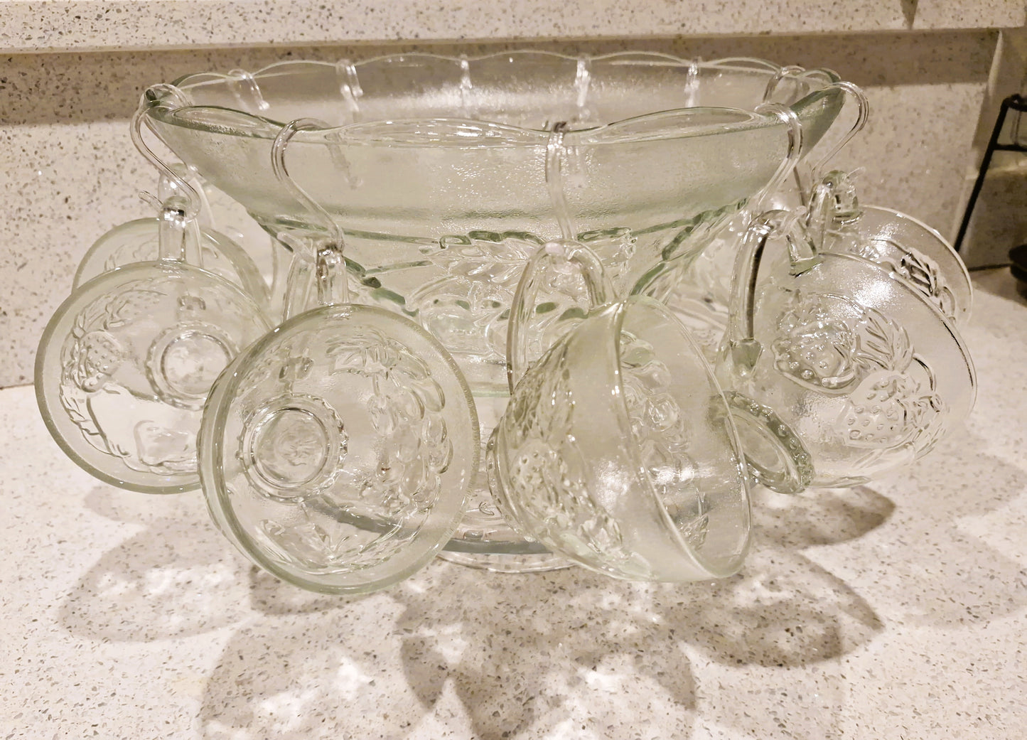 Vintage Pressed Glass Punch Bowl Set: 12 Glasses, Mid-Century Cocktail Party, Christmas Party