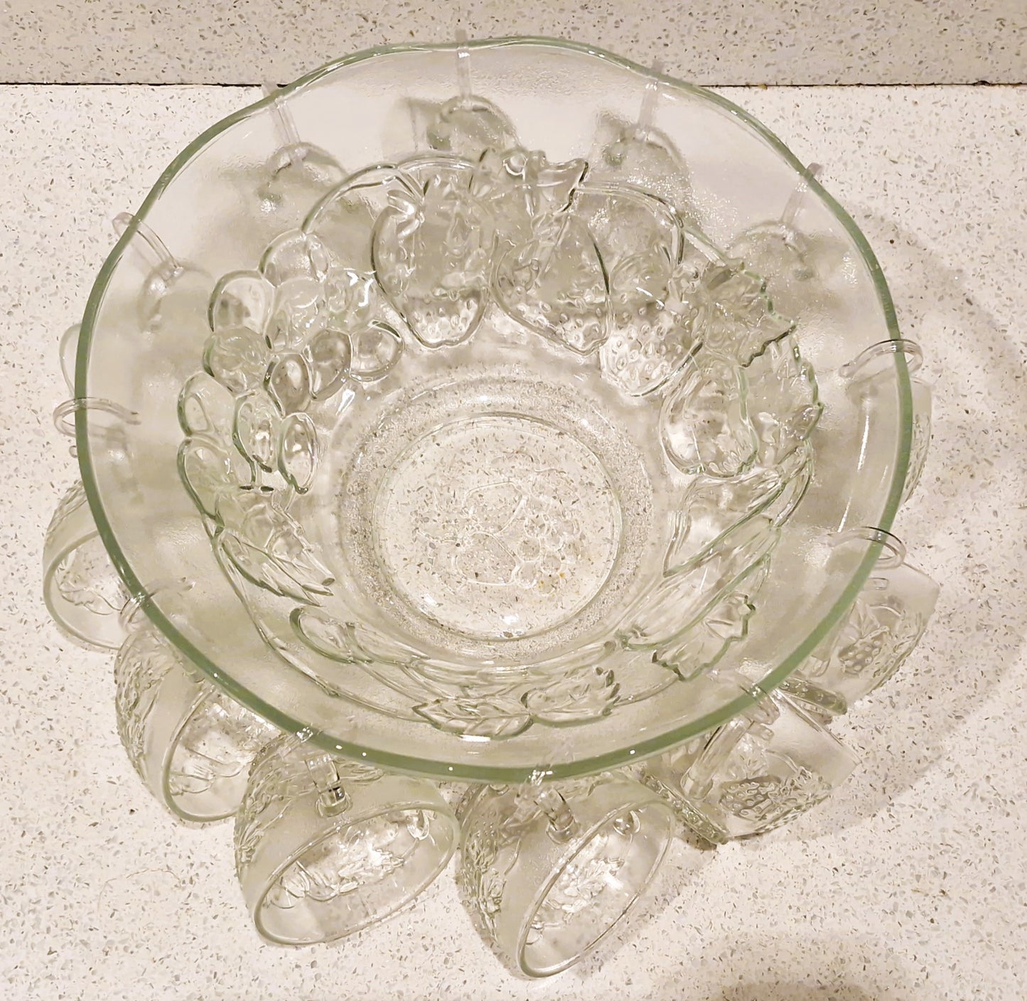 Vintage Pressed Glass Punch Bowl Set: 12 Glasses, Mid-Century Cocktail Party, Christmas Party