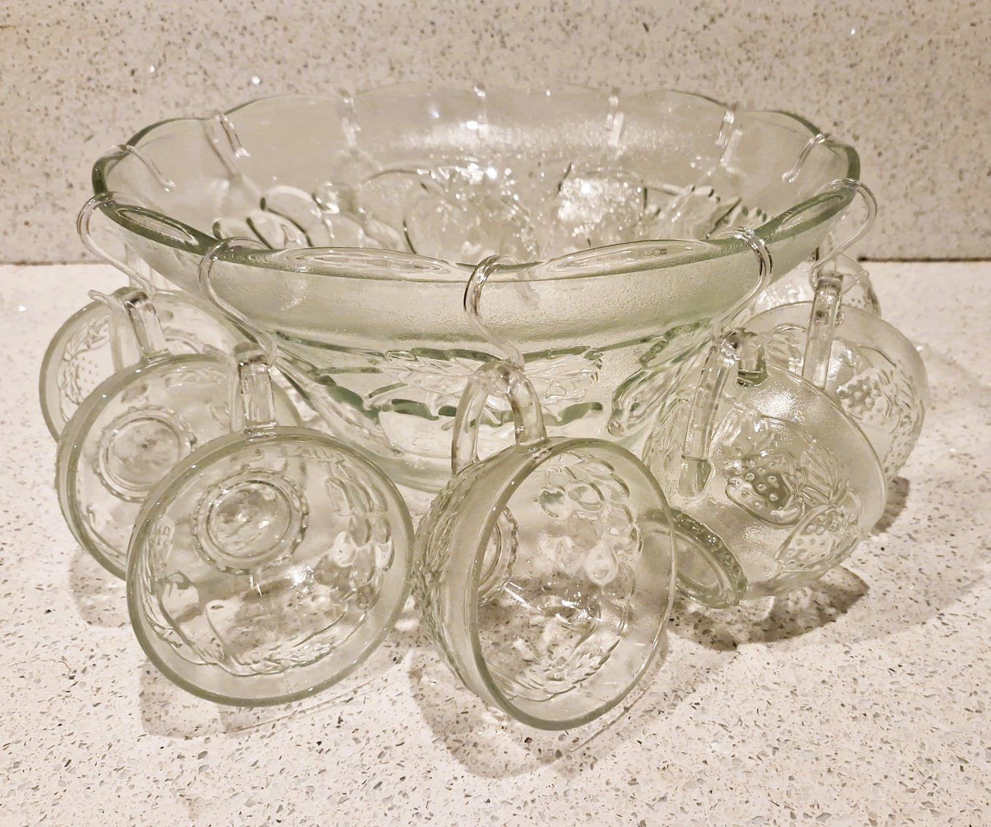 Vintage Pressed Glass Punch Bowl Set: 12 Glasses, Mid-Century Cocktail Party, Christmas Party