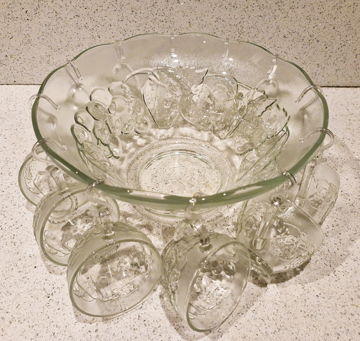 Vintage Pressed Glass Punch Bowl Set: 12 Glasses, Mid-Century Cocktail Party, Christmas Party