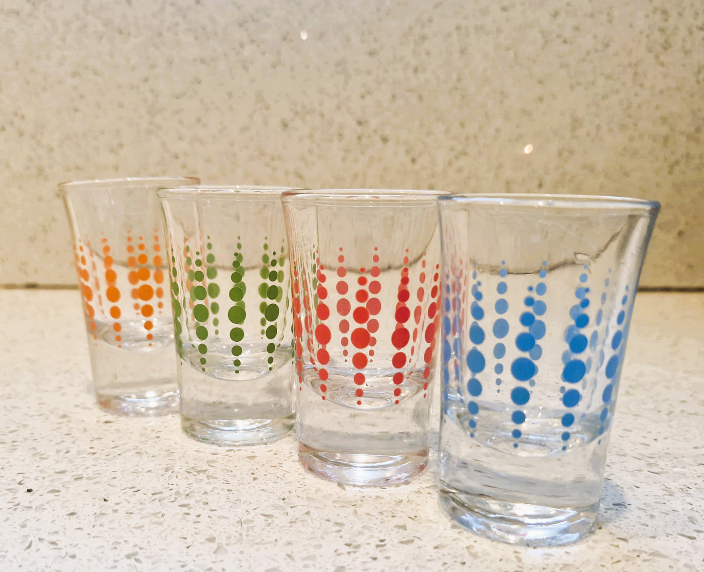 Vintage  French Shot Glasses, Bright, Retro, Set of 4