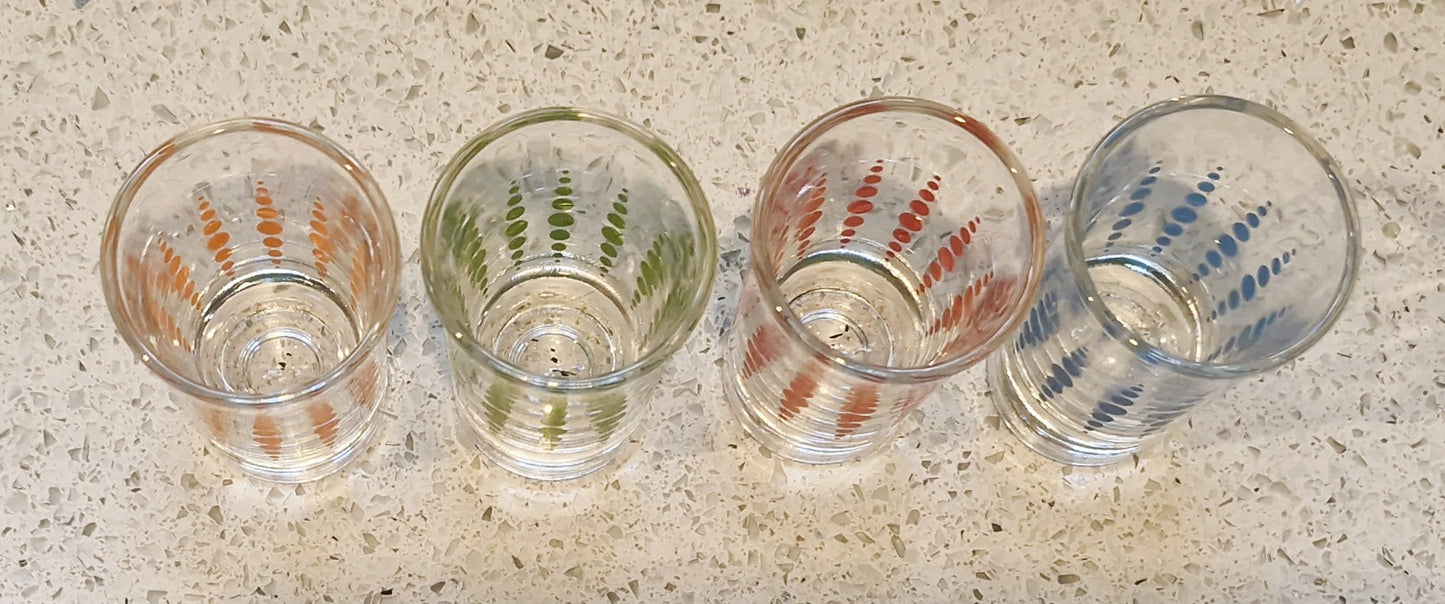 Vintage  French Shot Glasses, Bright, Retro, Set of 4