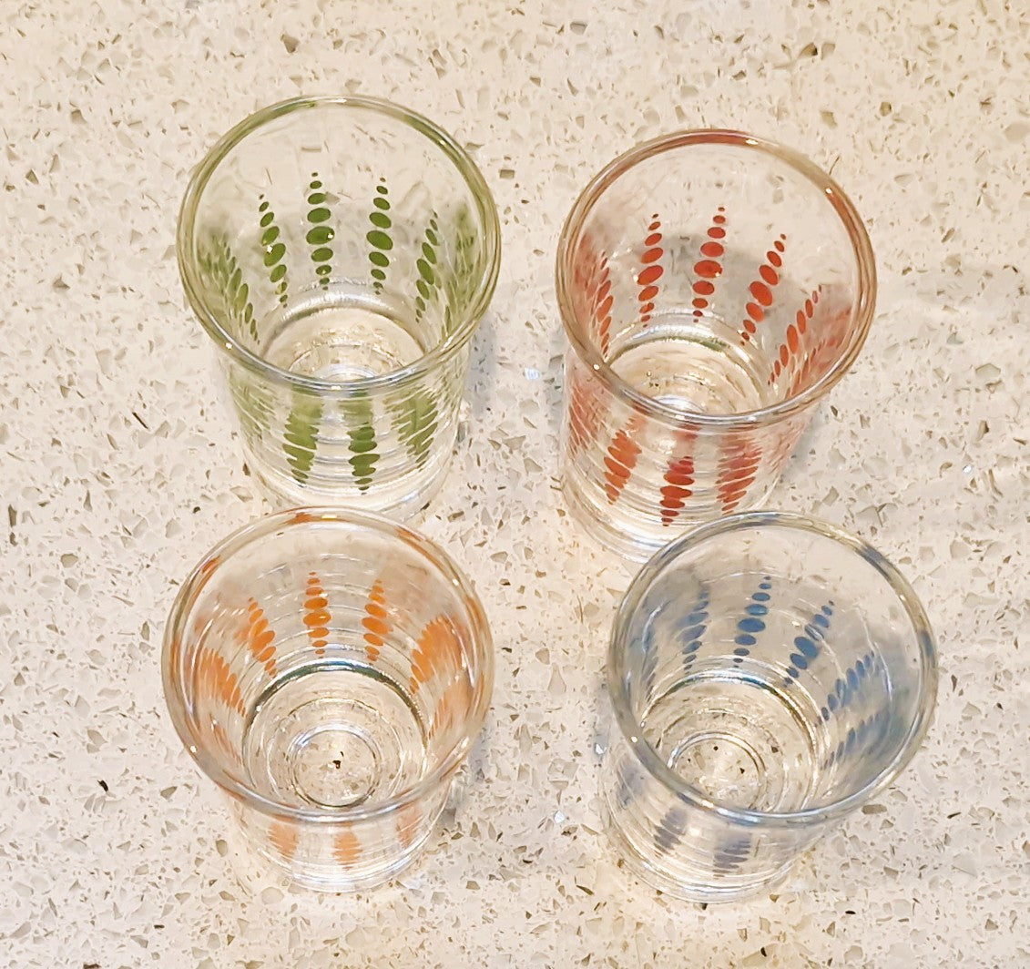 Vintage  French Shot Glasses, Bright, Retro, Set of 4