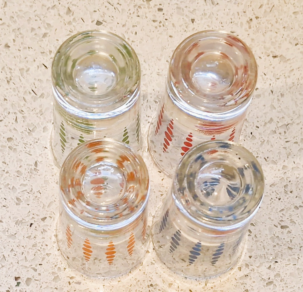 Vintage  French Shot Glasses, Bright, Retro, Set of 4