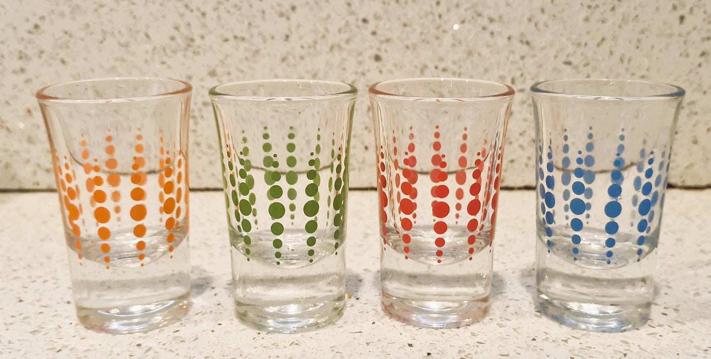 Vintage  French Shot Glasses, Bright, Retro, Set of 4