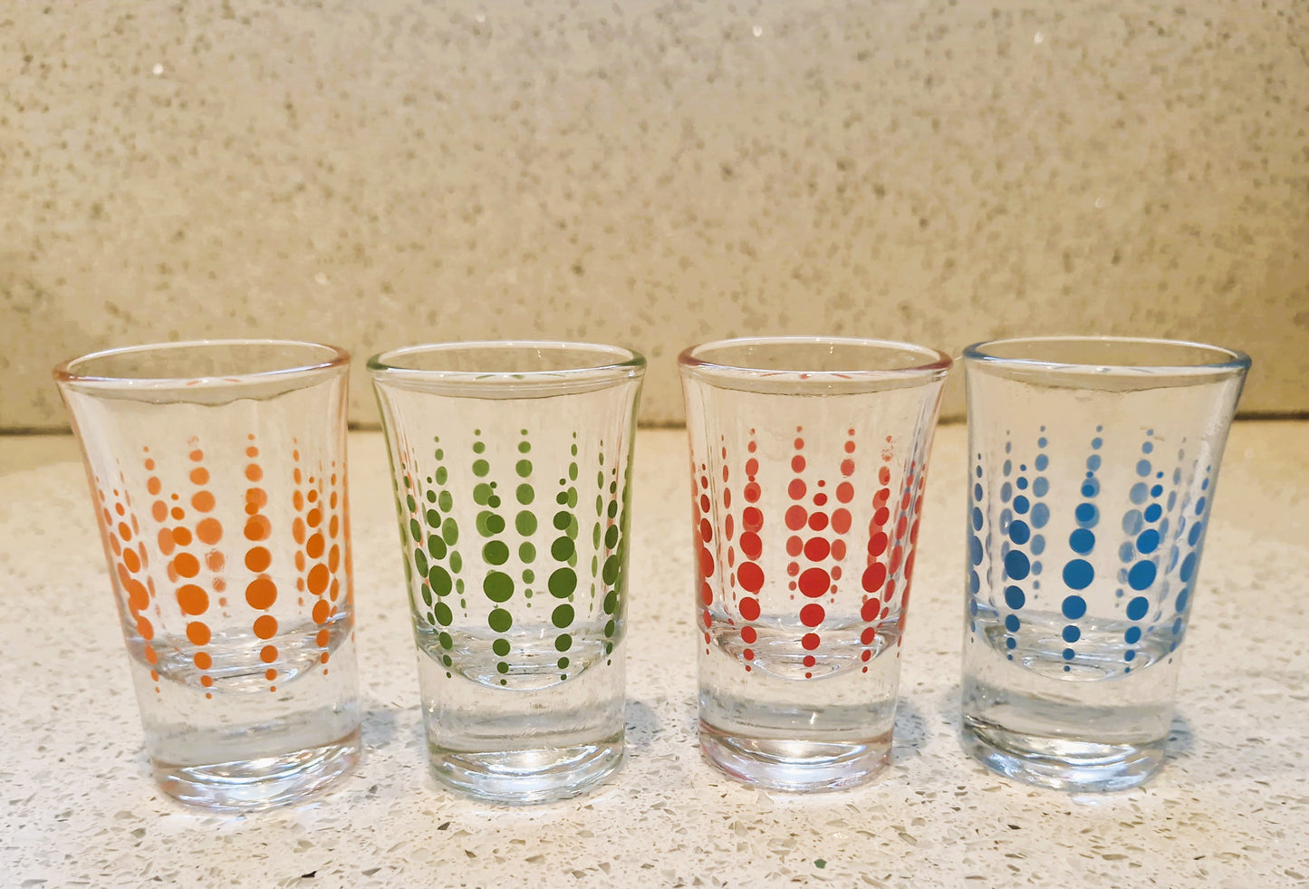 Vintage  French Shot Glasses, Bright, Retro, Set of 4
