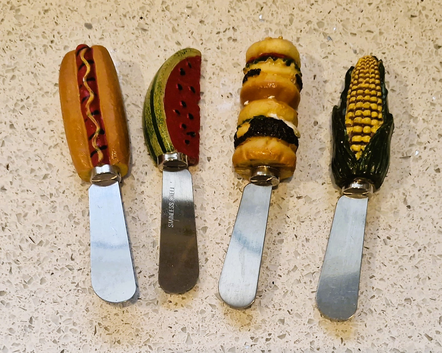 Vintage Vegetable, Burger and Hotdog Handle Butter Spreaders: Kitsch Quirky Spreaders