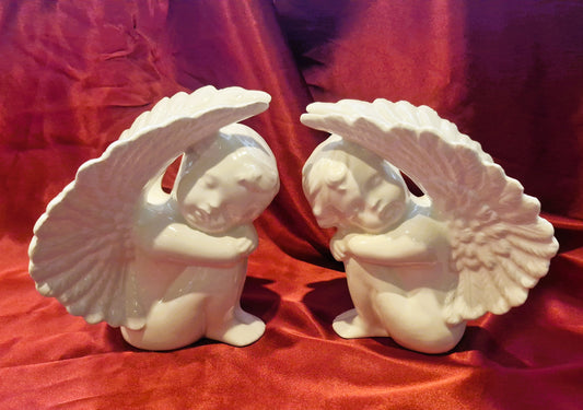 Handcrafter White Cherubs, Christmas, Xmas, Decorations, Ornaments, Stylish, Angels, Cherubs