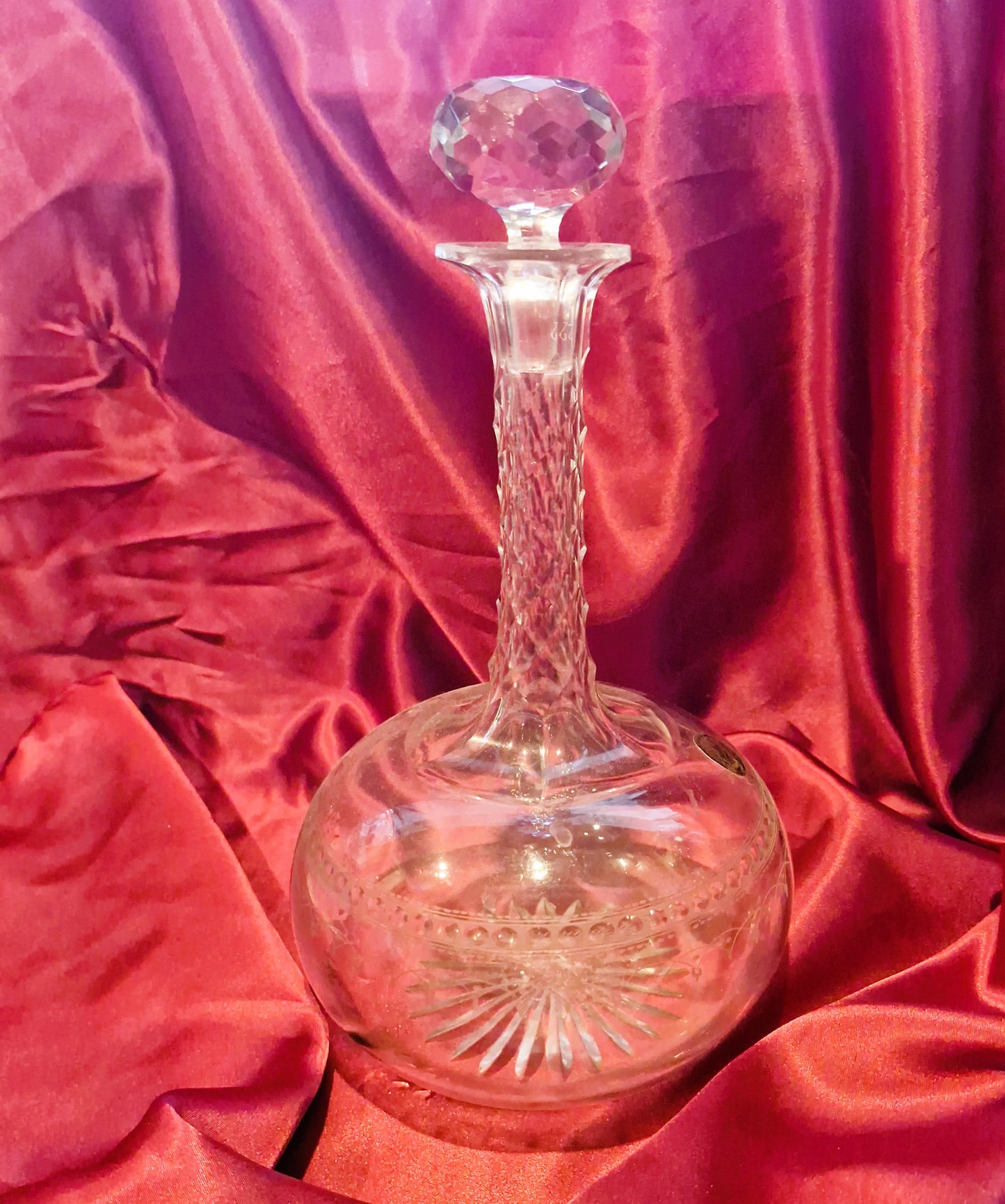 Vintage French Crystal Claret Jug, Bell Bottom Decanter