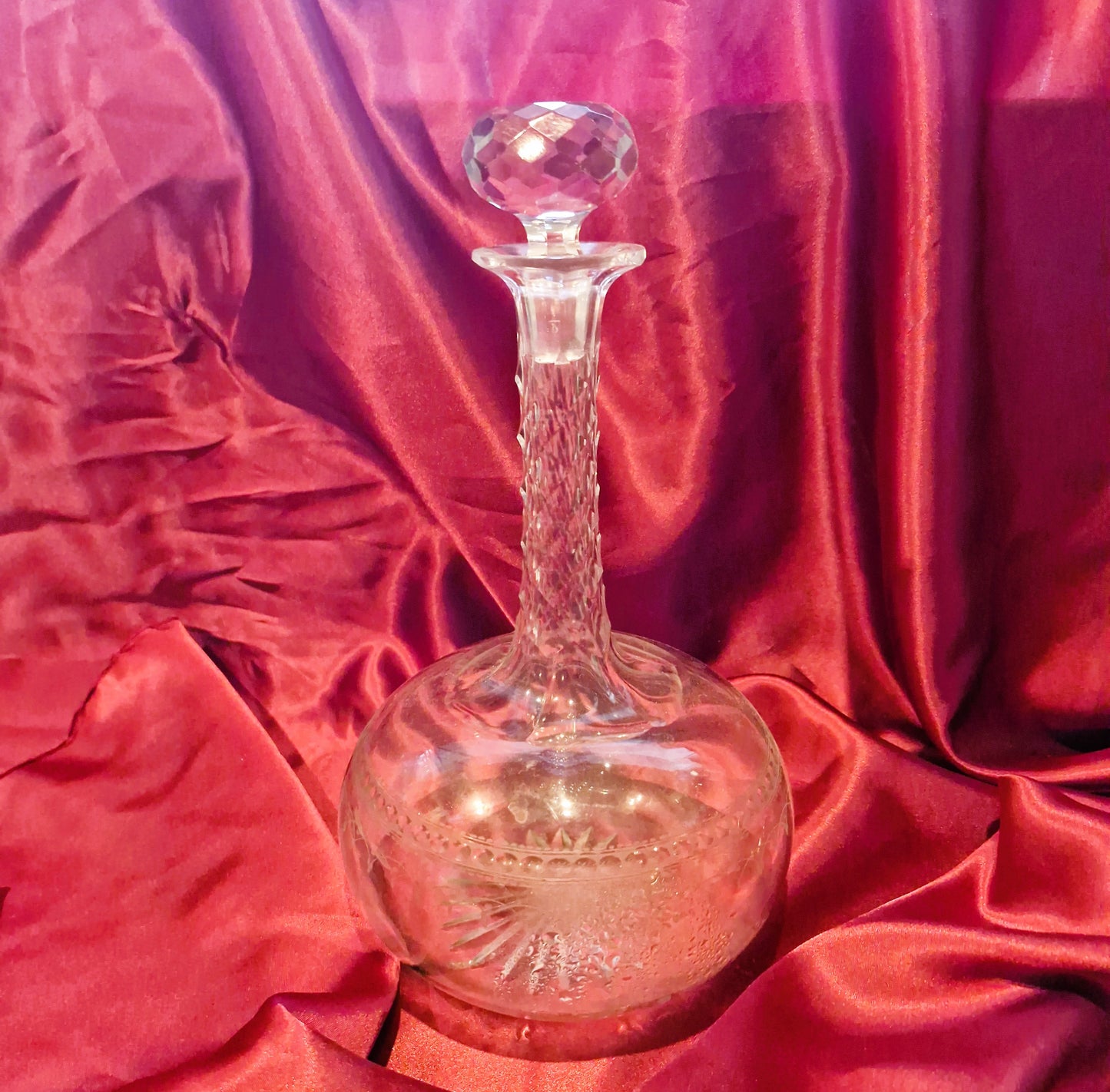 Vintage French Crystal Claret Jug, Bell Bottom Decanter
