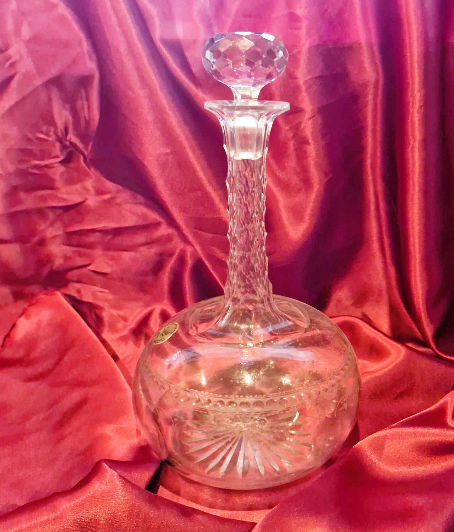 Vintage French Crystal Claret Jug, Bell Bottom Decanter
