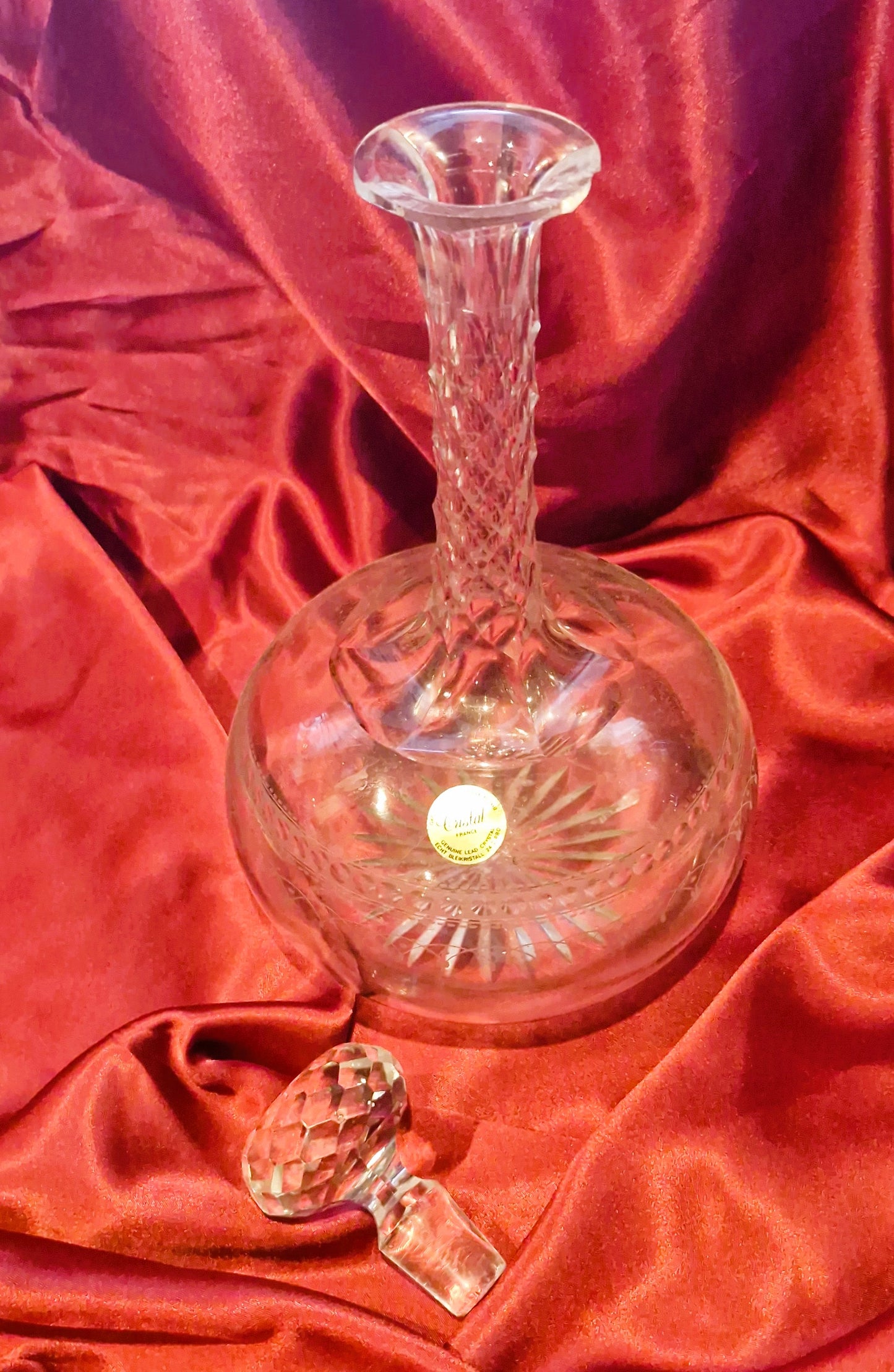 Vintage French Crystal Claret Jug, Bell Bottom Decanter