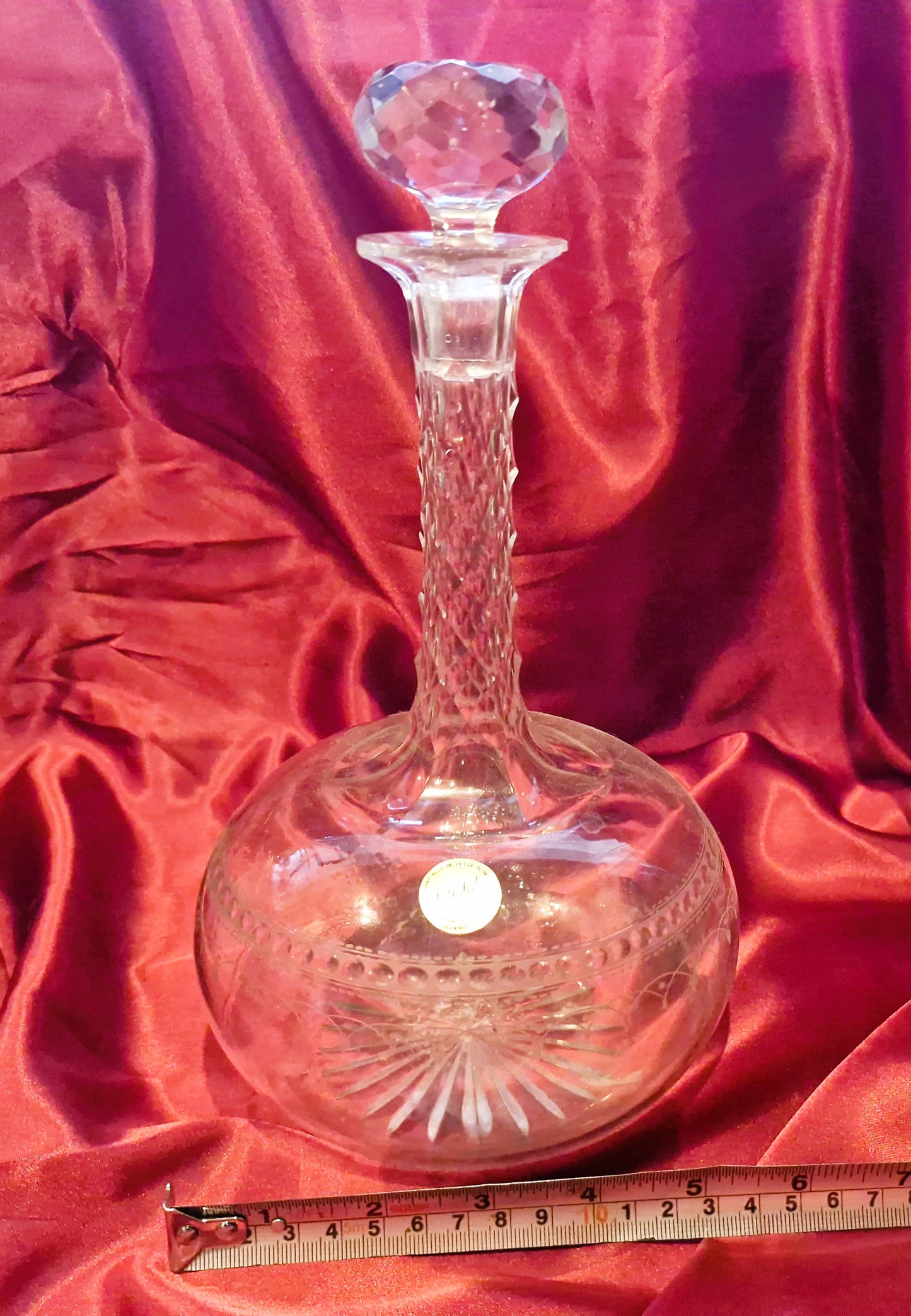 Vintage French Crystal Claret Jug, Bell Bottom Decanter