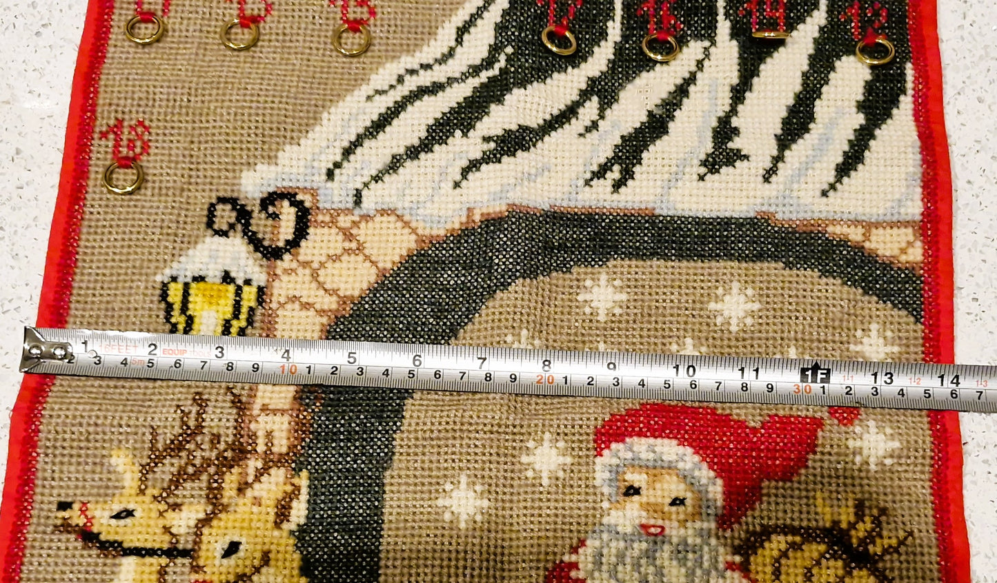 Vintage Handmade Embroidered Advent calender, Large, Unique. Hand Embriodered, Santa