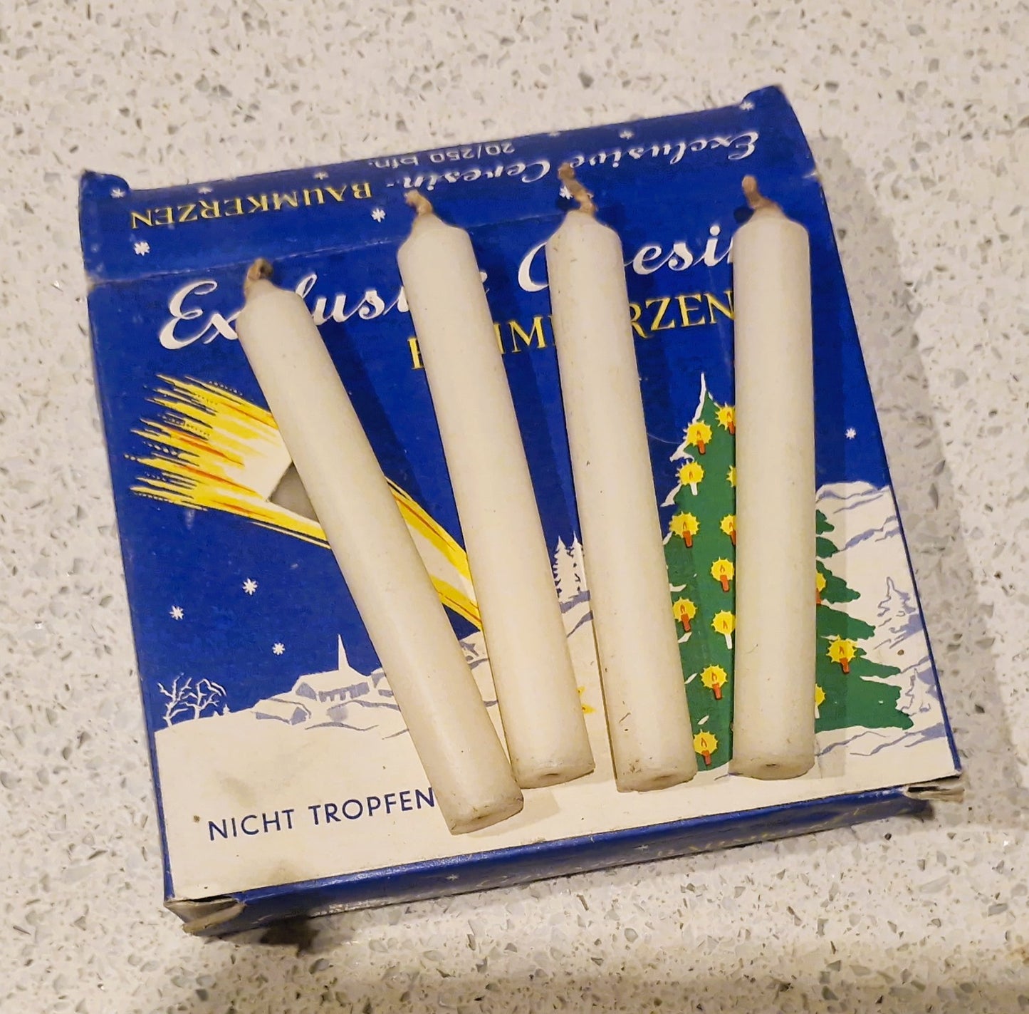 Hand Drawn, Hand Made, German Xmas Tree Candles, Feinste Gezogene Baumkerzen,  Menorah, Finest Drawn Tree Candles, 20, Boxed, Angel Games