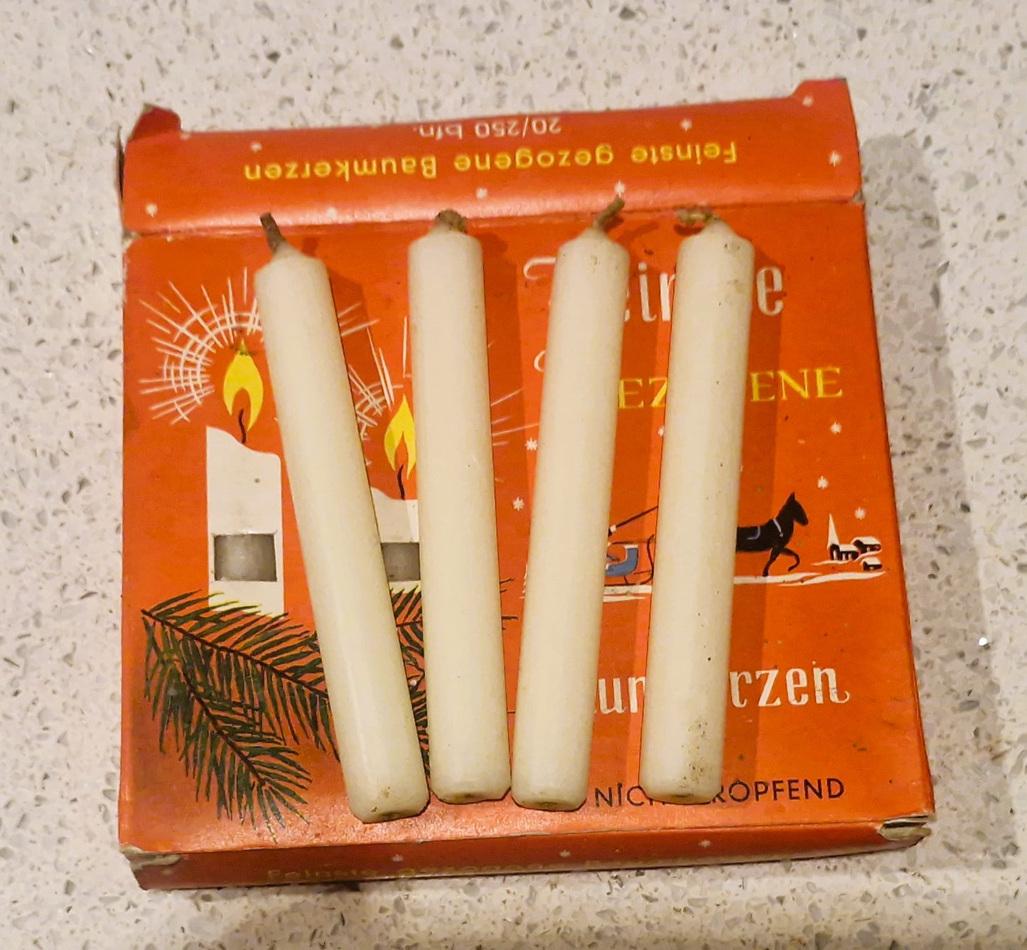 Hand Drawn, Hand Made, German Xmas Tree Candles, Feinste Gezogene Baumkerzen,  Menorah, Finest Drawn Tree Candles, 20, Boxed, Angel Games,