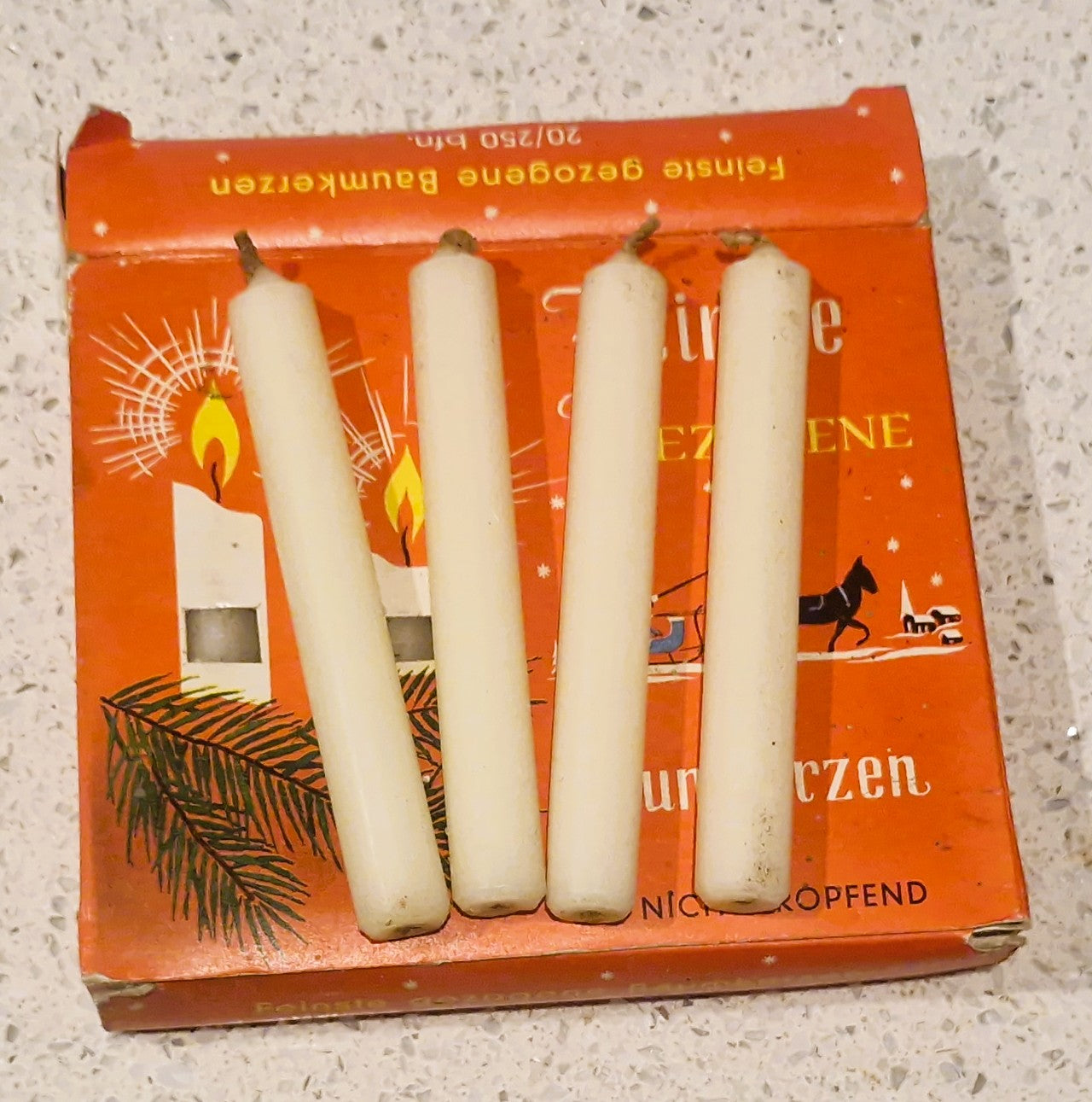 Hand Drawn, Hand Made, German Xmas Tree Candles, Feinste Gezogene Baumkerzen,  Menorah, Finest Drawn Tree Candles, 20, Boxed, Angel Games,