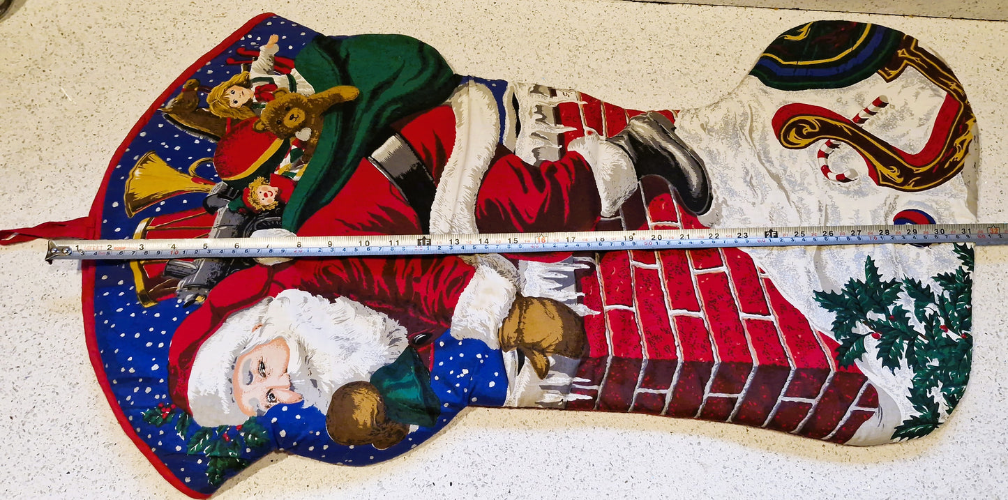Large Vintage Christmas Stocking, Santa on Chimney, Handmade Christmas Stocking, Large Xmas Stocking, Vintage Christmas Stocking, RARE, 80s