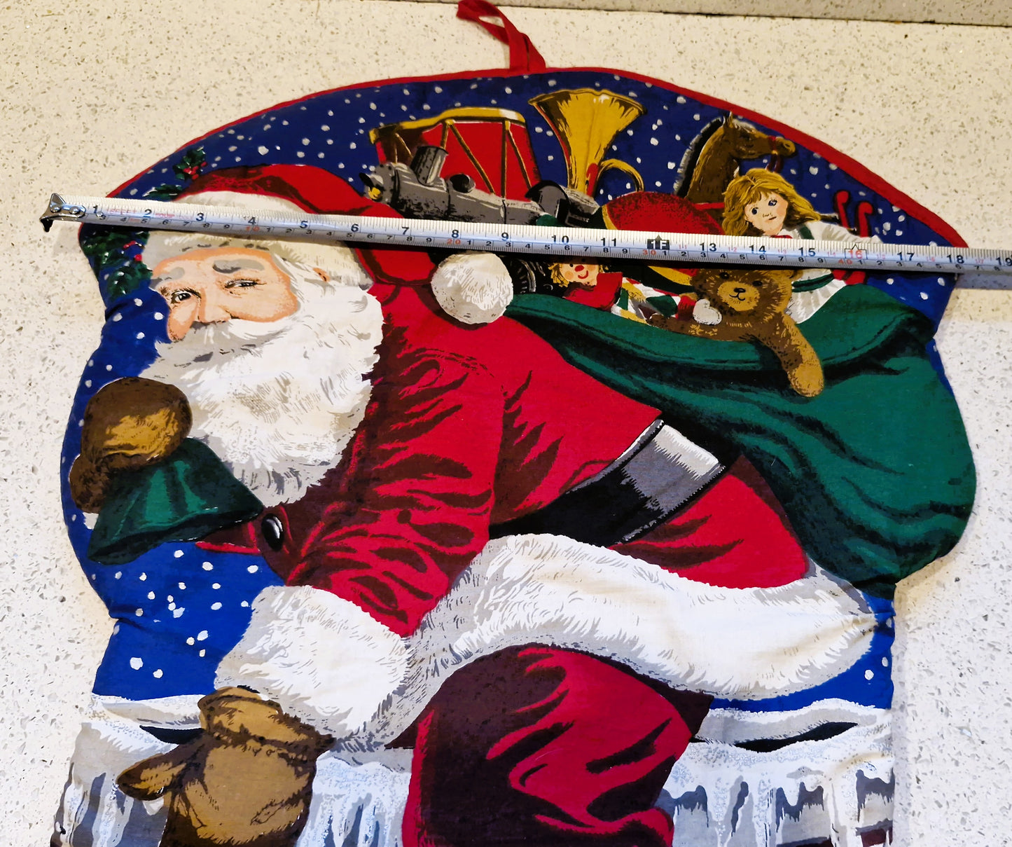 Large Vintage Christmas Stocking, Santa on Chimney, Handmade Christmas Stocking, Large Xmas Stocking, Vintage Christmas Stocking, RARE, 80s