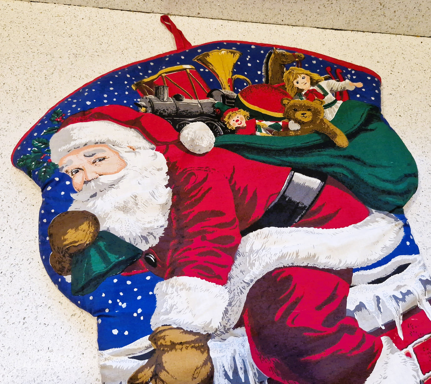 Large Vintage Christmas Stocking, Santa on Chimney, Handmade Christmas Stocking, Large Xmas Stocking, Vintage Christmas Stocking, RARE, 80s