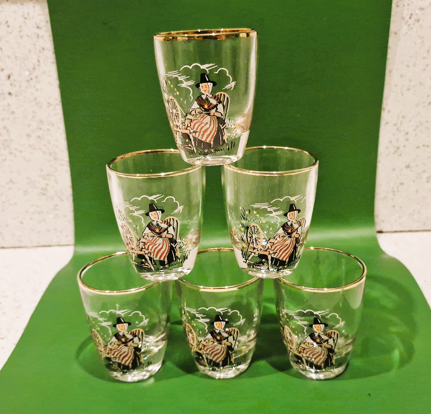 Boxed Vintage Set Of 6 Welsh Lady Shorts Glasses, Sherry Glasses, Welsh, Wales, Welsh Lady, Shot glasses, 1960s