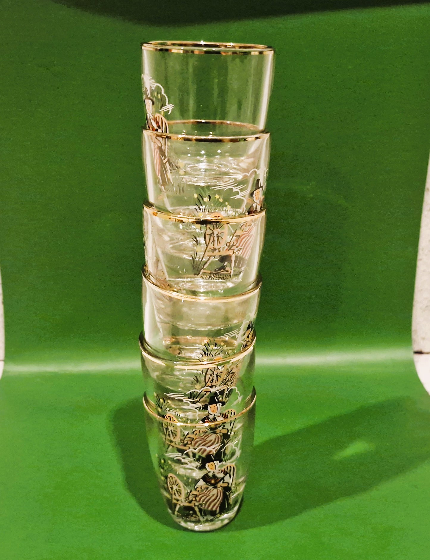 Boxed Vintage Set Of 6 Welsh Lady Shorts Glasses, Sherry Glasses, Welsh, Wales, Welsh Lady, Shot glasses, 1960s