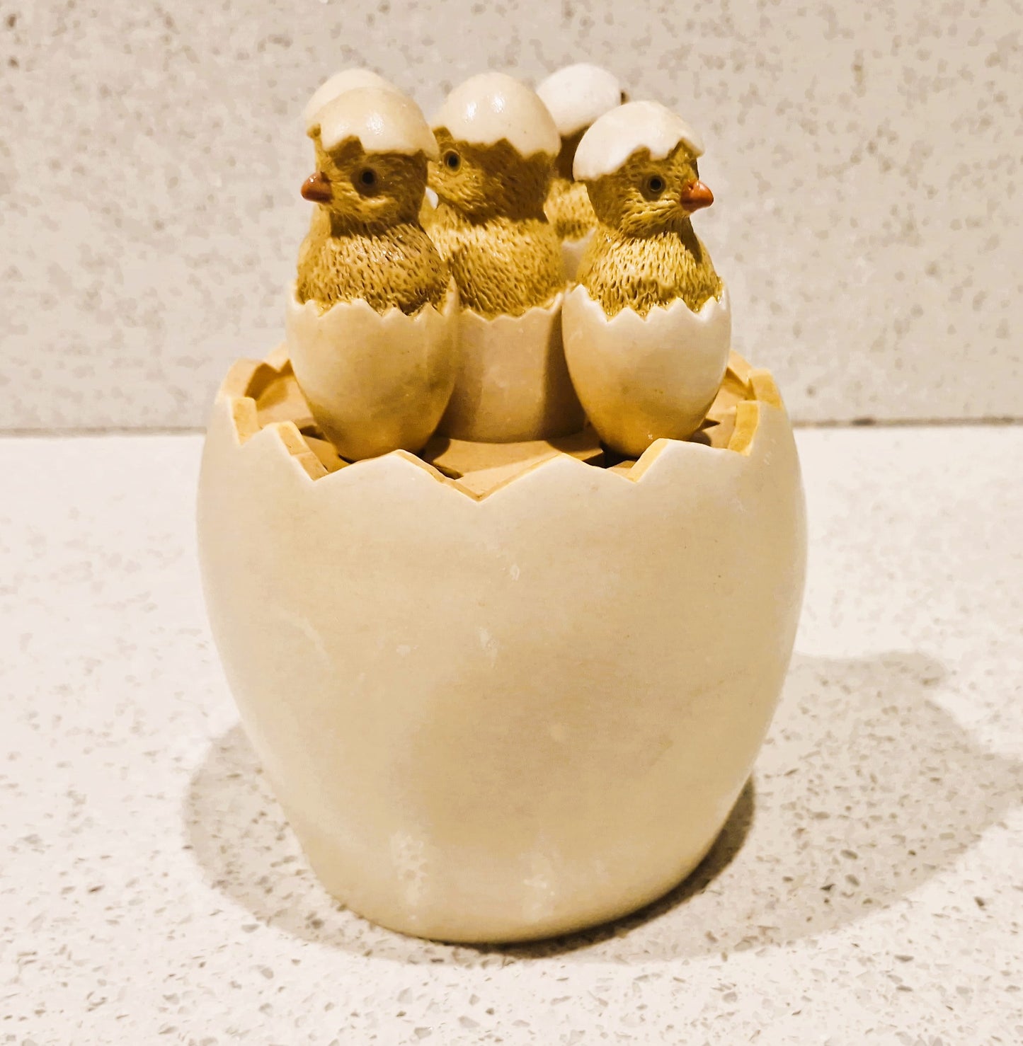 Vintage, Sagaform, Cracked Egg Teaspoons and Cracked Egg Teaspoon holder, with original Salt shaker Chick, Complete