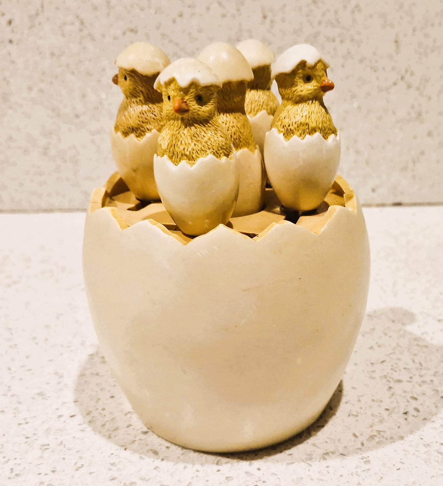 Vintage, Sagaform, Cracked Egg Teaspoons and Cracked Egg Teaspoon holder, with original Salt shaker Chick, Complete